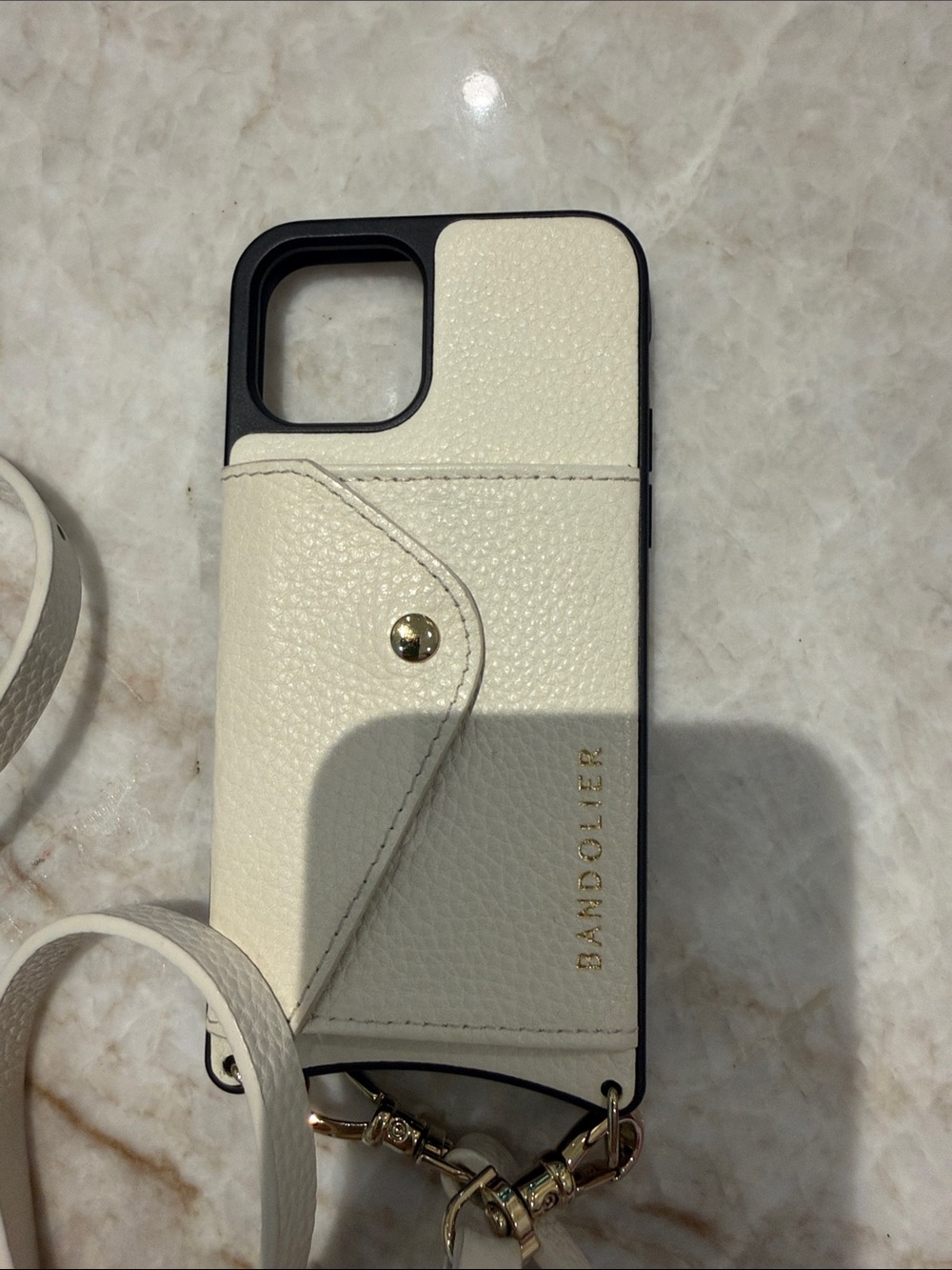 BANDOLIER Ivory Leather Crossbody Phone Case